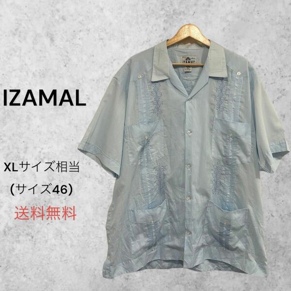 【希少】ヴィンテージ 開襟 キューバシャツ XL相当 半袖シャツ サックス
