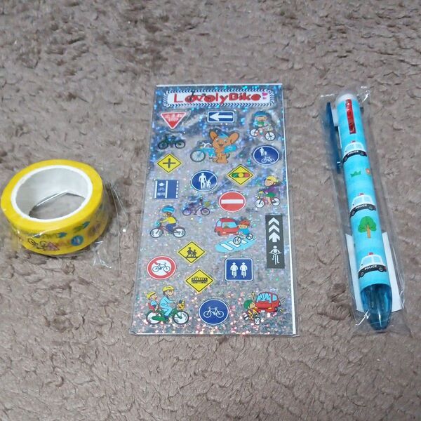警視庁ピーポくん非売品交通標識シールステッカーテープ3色ボールペン希少?ノベルティグッズコレクション