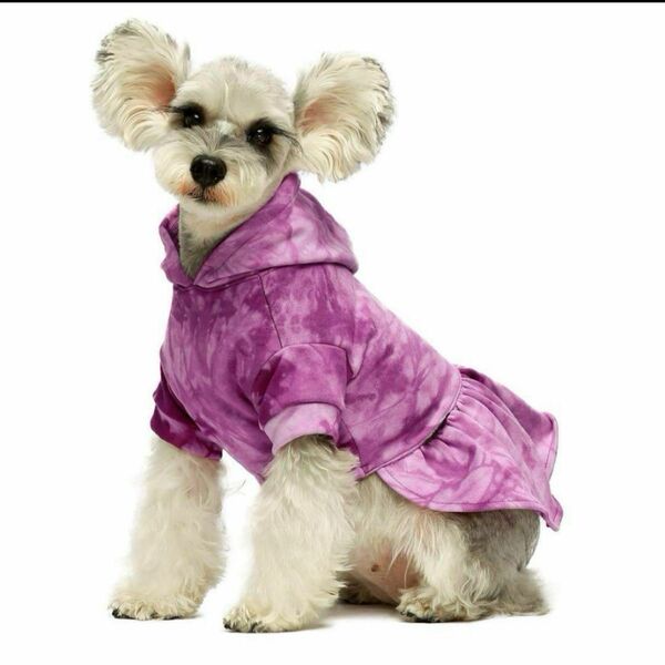 犬服 ワンピース　ドレス　タイダイ 綿100% 犬猫用 着脱やすい XS わんこ　犬用品　パープル　服　ペット