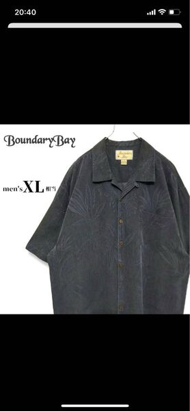 BoundaryBay シルク ジャガード 開襟アロハ 半袖 総柄 XL