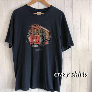 crazy shirts /クレイジーシャツ /メンズL 半袖Tシャツ トップス プリントTシャツ ネコ クリバンキャット ネイビー アメカジ USA古着