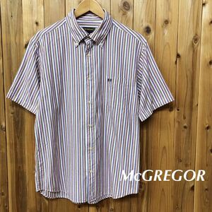 McGREGOR /マックレガー /メンズLL 半袖シャツ ボタンダウンシャツ トップス ストライプ柄 刺繍 胸ポケット 綿100% カジュアル 古着