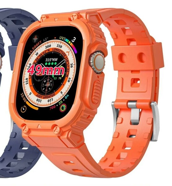 Apple Watch Ultra 保護カバー 一体型 ベルト バンド 49mm オレンジ