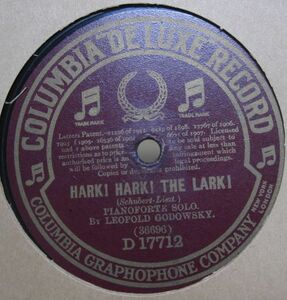 12.SP* Britain record * Leo porudogodof ski Leopold Godowsky piano Solo *Hark! Hark! the Lark /Campanella( can panel la) /C-12