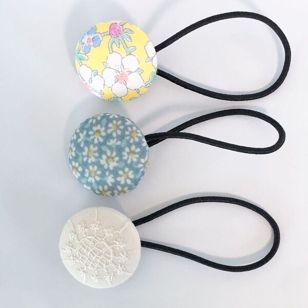くるみボタン ヘアゴム ハンドメイド ナチュラル シンプル 3点まとめ売り 花柄 リバティー c&s