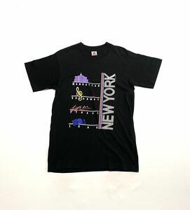 【USA製】90年代製 NEW YORK プリントTシャツ フルーツオブザルーム JAY GRAPHICS アメリカ ニューヨーク 黒ボディ ブラック ビンテージ 量