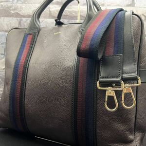 現行品◎極美品◎Paul Smith ポールスミス トートバッグ ブリーフケース ショルダー 2way A4 PC 大容量 マルチストライプ ビジネス レザー 