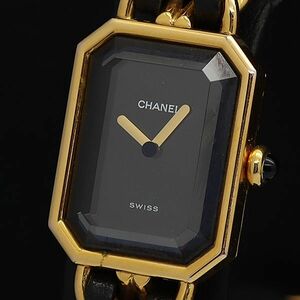 1 jpy Chanel Premiere L QZ black face cut glass lady's wristwatch OGH 0946710 5YBT
