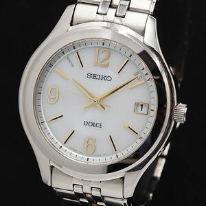1 jpy operation superior article Seiko Dolce 7B24-0AJ0 QZ solar type white face white face Date men's wristwatch KMR 3790100