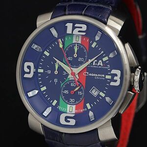 1 jpy guarantee / box attaching operation beautiful goods I.T.A ITALIA TECNICA 12.70.23 chronograph blue face QZ men's wristwatch OGH 0506000 5ERT