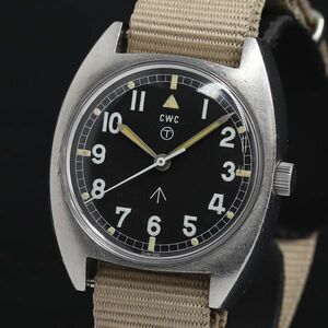 1 jpy operation superior article CWC W10 523-8290 black face hand winding round men's wristwatch KRK 1950300 5TOT