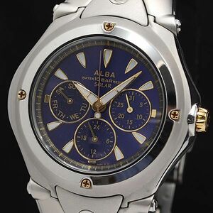 1 jpy operation Seiko Alba solar type chronograph blue face V14J-0AC0 men's wristwatch KMR 6622000 5TOT