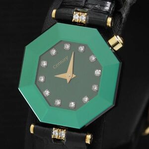 1 иен работа Century 12326 YG 18K/750 время jem камень есть QZ зеленый циферблат женские наручные часы TKD 0514800-320 4GTT