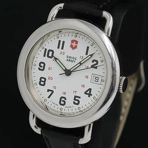 1円 稼動 良品 スイスアーミー QZ 900776964 デイト ホワイト文字盤 メンズ腕時計 YUM 3792000 6TLG
