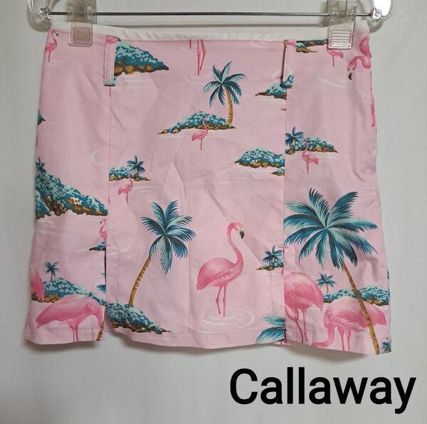 古着 Callaway スカート ゴルフ フラミンゴ インナーパンツ一体型 薄手