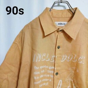 【90s】古着 dolce 半袖シャツ 麻混 レトロ ビッグサイズ