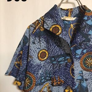 【90s】古着 半袖シャツ ドルマンスリーブ風 薄手 航海 マリン系