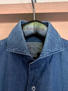 【美品】イタリー製 ORIAN/オリアン DENIM DIVISIONモデルSLIM FIT インディゴ カッタウェイカラードレスシャツM 2.5万円位