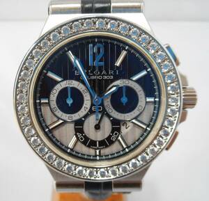 3BVLGARI BVLGARY Diagono Carib ro303 bezel work made do after diamond processing does custom 47 DG42BSSDCH chronograph k18wg 42MMSWGCH