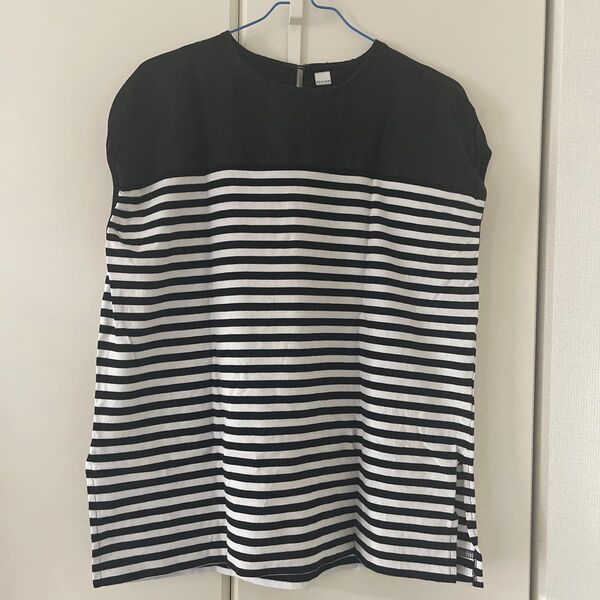 ポーダー柄 フレンチスリーブ トップス Tシャツ(ブラック系フリーサイズ)