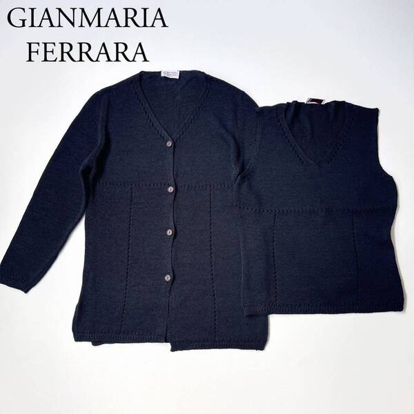 美品 GIANMARIA FERRARA ジャンマリアフェラーラ サマーニット アンサンブル ノースリーブ イタリア製 ニットカーディガン トップス