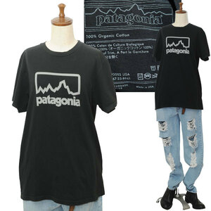 ★【希少 USA製】90s 90年代位 名作 patagonia パタゴニア オーガニックコットン ロゴプリント カットソー Tシャツ M ブラック USED品