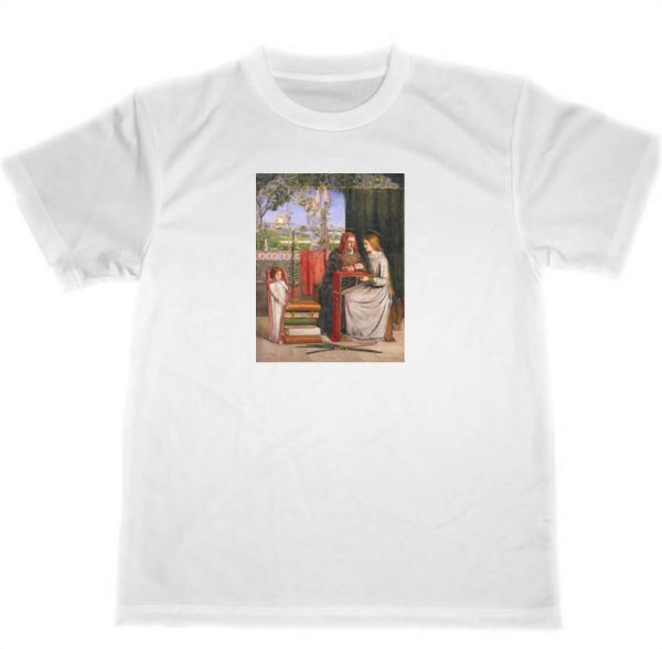 Rossetti 드라이 티셔츠 성모 마리아의 어린 시절 기독교 걸작 그림, M 사이즈, 목이 둥글게 파인 옷, 편지, 심벌 마크