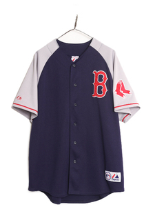 MLB オフィシャル Majestic レッドソックス ベースボール シャツ メンズ XL ユニフォーム ゲームシャツ メジャーリーグ 半袖シャツ 重ね着