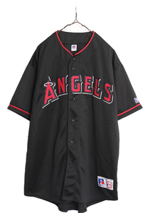 90s MLB オフィシャル ラッセル エンゼルス ベースボール シャツ メンズ XL 90年代 ユニフォーム メジャーリーグ 半袖シャツ 野球 ブラック