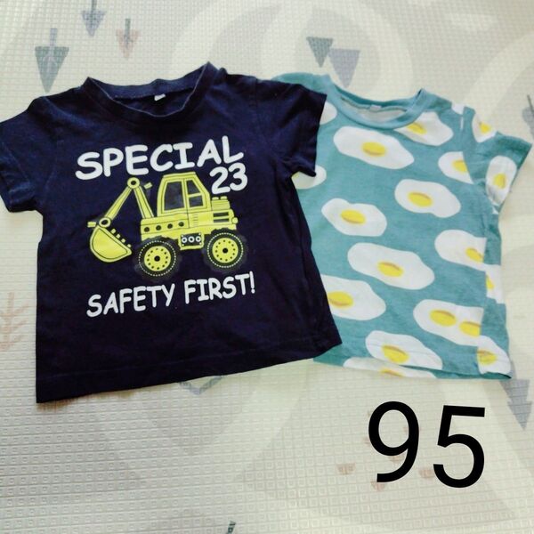 155 ショベルカー 目玉焼き 男の子 半袖 Tシャツ 95