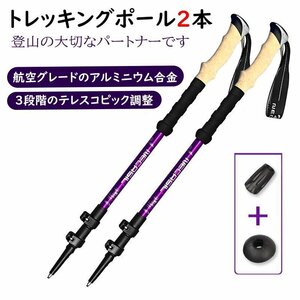 トレッキングポール 2本セット 登山杖 トレッキングステッキ 伸縮 調節可能 軽量 アウトドア ハイキング 登山用品 パープル 希少