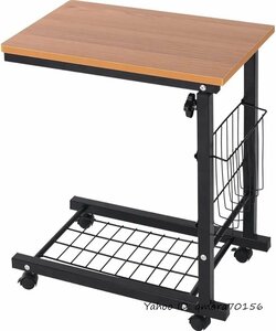 サイドテーブル ベッドテーブル 伸縮高さ56-76cm 介護テーブル 昇降サイドテーブル カフェテーブル ソファサイド 消毒液台 木色 希少
