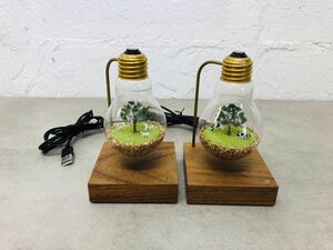 h0670-12★ 電球ランプ 木陰のうし やぎ BULB LAMPタッチセンサー式 置物 照明 通電動作確認済み まとめて 2点 