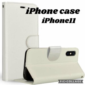 送料無料 スマホケース 手帳型 iPhone 11 レザー 手帳 本革調 高品質 カード収納 ホワイト