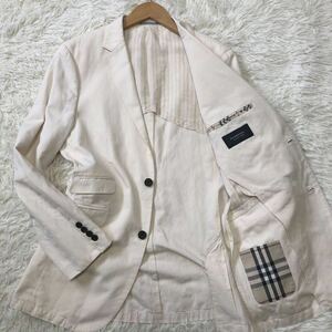  ultimate beautiful goods [ rare L] Burberry Black Label linenBURBERRY BLACKLABEL tailored jacket noba check flax business spring summer commuting ..