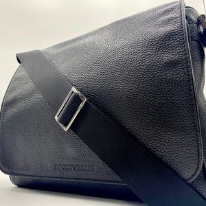 1 jpy [ ultimate beautiful goods ]EMPOPIO ARMANI Armani shoulder bag mesenja- men's business A4 diagonal .. wrinkle leather leather original leather black black 