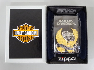 新品 未使用品 2013年製 ZIPPO ジッポ HARLEY-DAVIDSON ハーレーダビッドソン イーグル 立体 メタル貼り 黒 ブラック 金 ライター USA