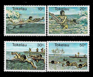 tokelau various island 1980 year surfing . swim stamp set 