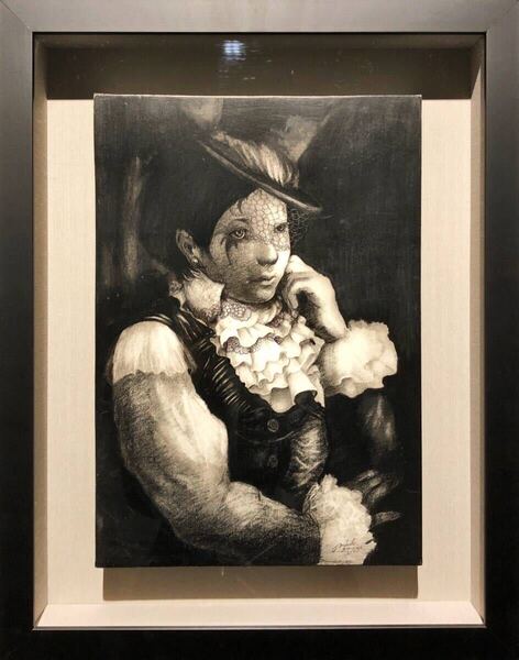 ボールペン画☆ 北川麻衣子 『 カーテンコール 』 4号 人物画 モノトーン 鉛筆 箱有り 現代美術 送料無料 真作保証 【創英ギャラリー】