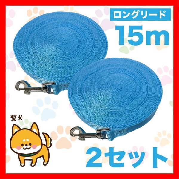 ロングリード 15m 2セット 水色 犬 リード 小型犬 中型犬 15M6