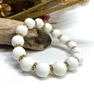  white onyx Power Stone bracele ( long Dell : Gold ) 12mm men's * lady's natural stone breath *