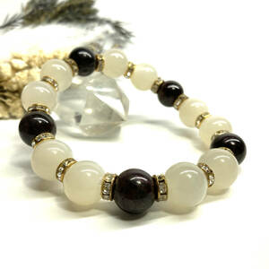  moonstone & garnet Power Stone bracele natural stone breath ( Gold ) 12mm.. better fortune men's man *