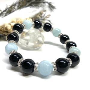 moli on & aquamarine Power Stone bracele natural stone breath ( silver ) 12mm.. better fortune men's man 