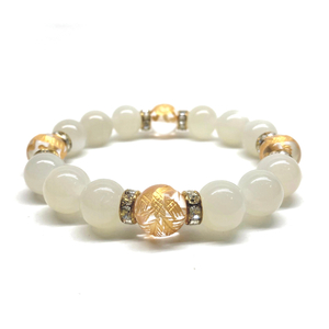  four god . gold carving crystal × moonstone 12mm Power Stone bracele natural stone blue dragon white ....... rise luck with money health . amulet four god corresponding G