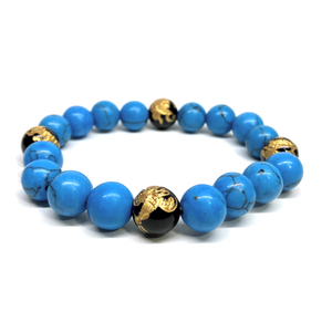 10mm four god . gold carving onyx × turquoise Power Stone bracele natural stone .. rise better fortune luck with money love . amulet blue dragon white .....#1