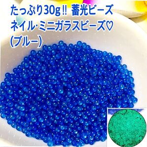 たっぷり30g 蓄光ビーズ・ネイル・ミニガラスビーズ(ブルー)