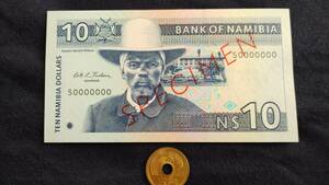 未使用　ナミビア　1993年　独立初紙幣　10ドル　P-1s　見本券