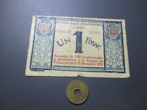 上品+　フランス地方紙幣　ニース市及アルプ＝マリティーム県　1920年　1フラン