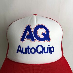 【US買付】キャップ　メッシュキャップ　トラッカー　AQ　AutoQuip 赤 帽子 企業物 企業ロゴ レッド 赤 ホワイト 白