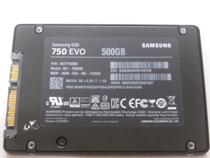 Samsung SSD 750EVO SATA 2.5inch 500GB 電源投入回数1123回 使用時間11114時間 正常95%判定 MZ-750500 本体のみ 中古品です